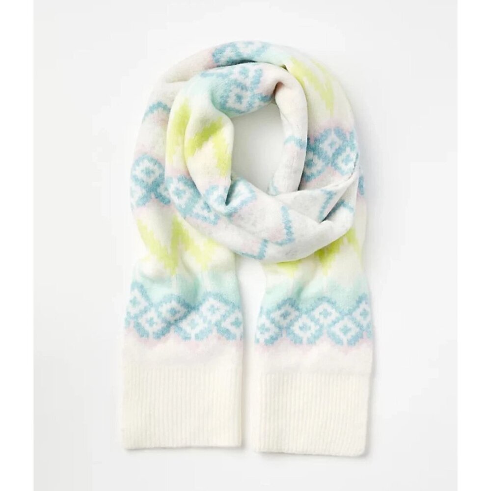 Ann‎ Taylor LOFT Fair Isle Winter Scarf Pastel Multicolor Rectangle 12 x 74 NEW